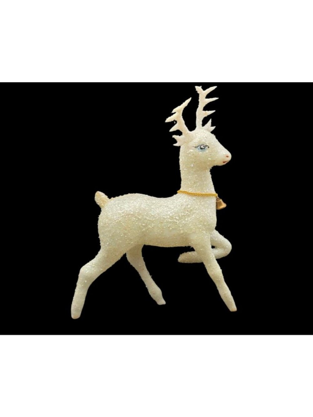 Vintage MCM Sparkle Mica Flocked White 9" Reindeer Figurine Christmas Decor